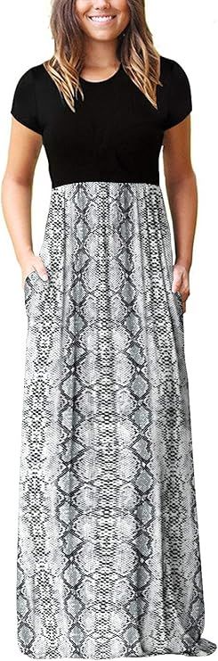 HAOMEILI Women's Short Sleeve Loose Plain Long Maxi Casual Dresses with Pockets | Amazon (US)