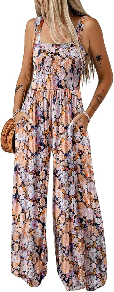 Dokotoo Women's Casual Loose Overalls Jumpsuits One Piece Sleeveless Printed Wide Leg Long Pant R... | Amazon (US)