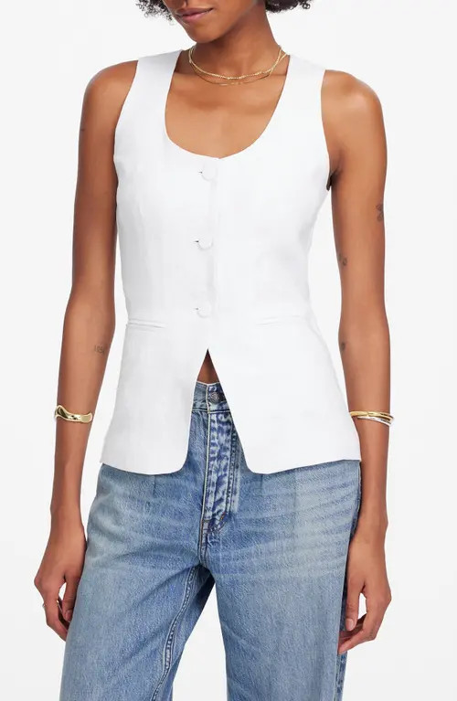 Madewell Linen Scoop Neck Cutaway Vest in Salt at Nordstrom, Size 4 | Nordstrom