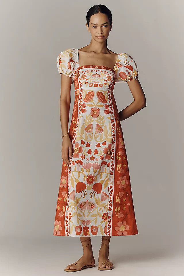 Farm Rio x Anthropologie 100% Cotton Puff-Sleeve Midi Dress | Anthropologie (US)