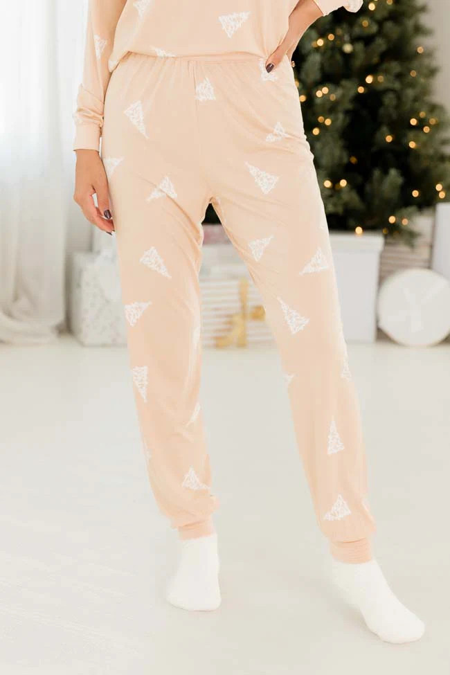 Merry All the Way Beige Tree Print Pajama Pants | Pink Lily