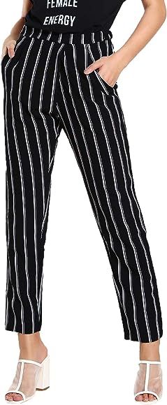 SweatyRocks Women's Striped Elastic High Waist Slim Fit Loose Casual Long Pants | Amazon (US)