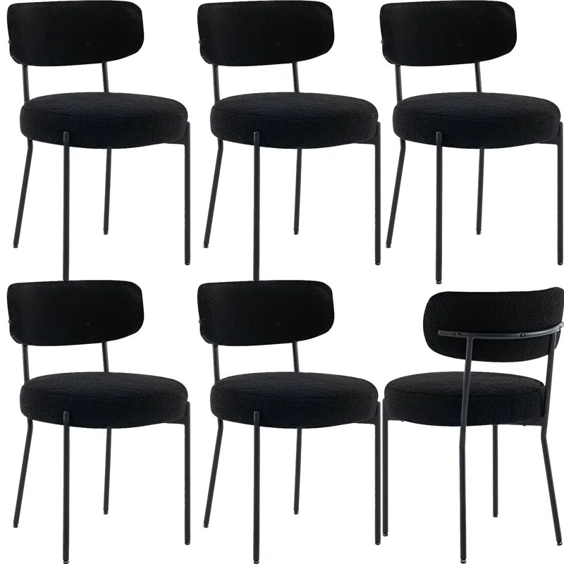 Boucle Upholstered Kitchen Dining Room Chairs Mid-Century Modern Curved Backrest With Metal Legs ... | Wayfair North America