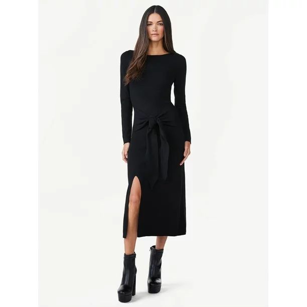 Scoop Women's Tie Midi Sweater Dress, Sizes XS-XXL - Walmart.com | Walmart (US)
