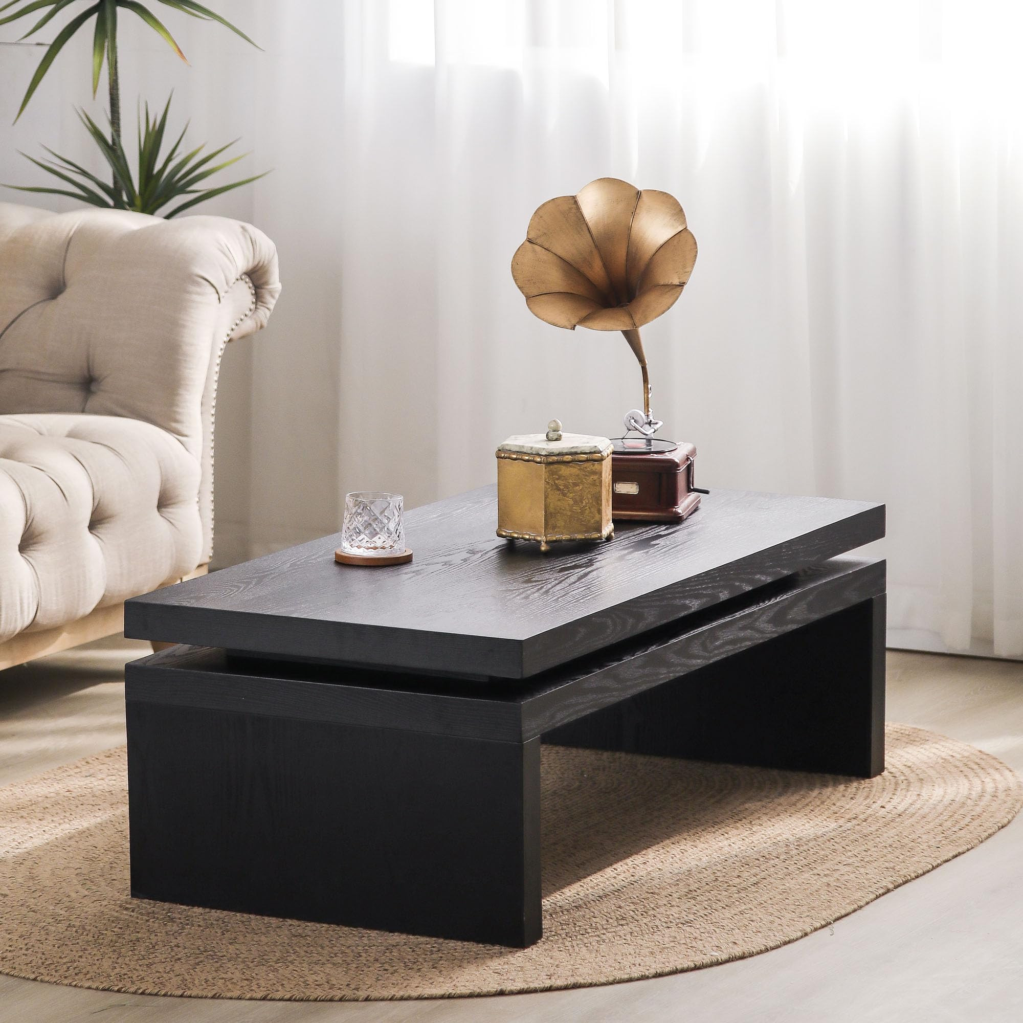 Rectangle Coffee Table for Living Room, Mid Century Modern Coffee Table, Solid Wood Center Table ... | Amazon (US)