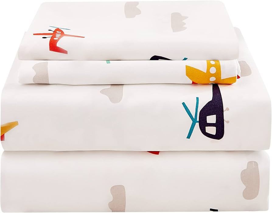 JSD Kids Airplane Printed Sheet Set Full Size, 4 Piece Soft Microfiber Pattern Bed Sheets for Boy... | Amazon (US)
