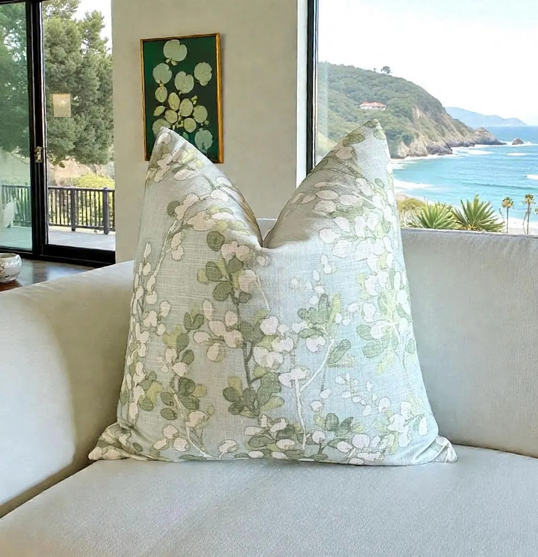 Floral Cotton Blend Throw Pillow Cover: Green Stem Design | Etsy (US)