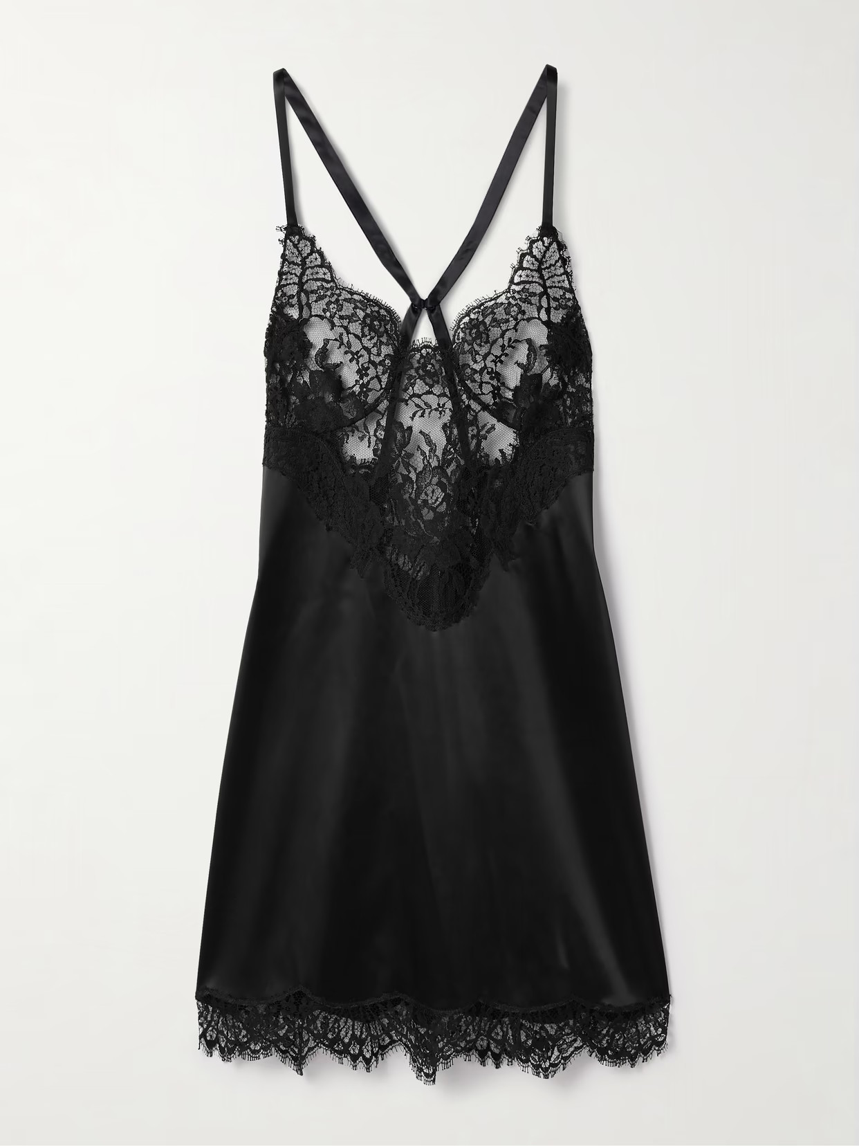 Dolce & Gabbana - Lace-trimmed Satin Mini Dress - Black | NET-A-PORTER (US)