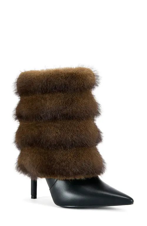 AZALEA WANG Simon Faux Fur Bootie in Black at Nordstrom, Size 11 | Nordstrom