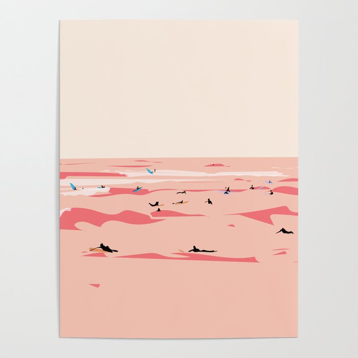 Sunset Tiny Surfers in Lima Poster | Society6