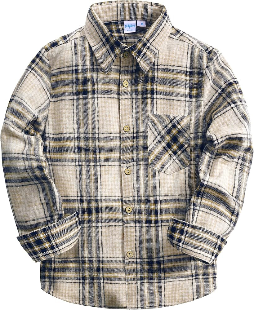 VATPAVE Boys Flannel Button Down Shirt Casual Long Sleeve Plaid Shirts 6-14 Years | Amazon (US)