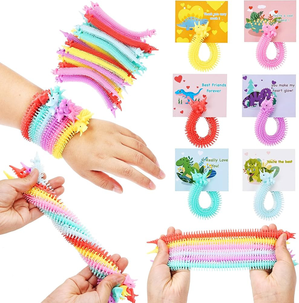 Valentines Day Gifts for Kids, 30 Pack Dinosaur Stretchy String with Valentine Dinosaur Cards，K... | Amazon (US)
