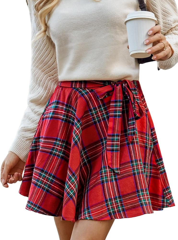 CUPSHE Skirts Lace-up Plaid mini Skirt Gingham High Waist Mini Skirts Casual Vacation | Amazon (US)