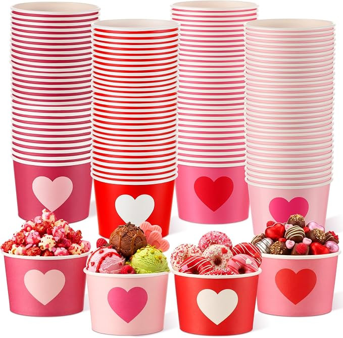 48 Pcs 9oz Valentine's Day Paper Bowls Heart Treat Snack Cups Galentine's Day Ice Cream Dessert B... | Amazon (US)