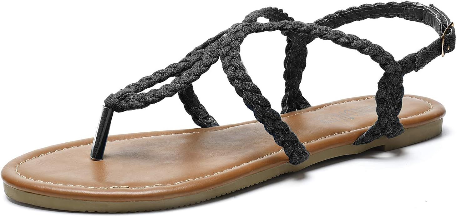 SANDALUP Summer Gladiator Flat Canvas Braided Sandals for Women | Amazon (US)