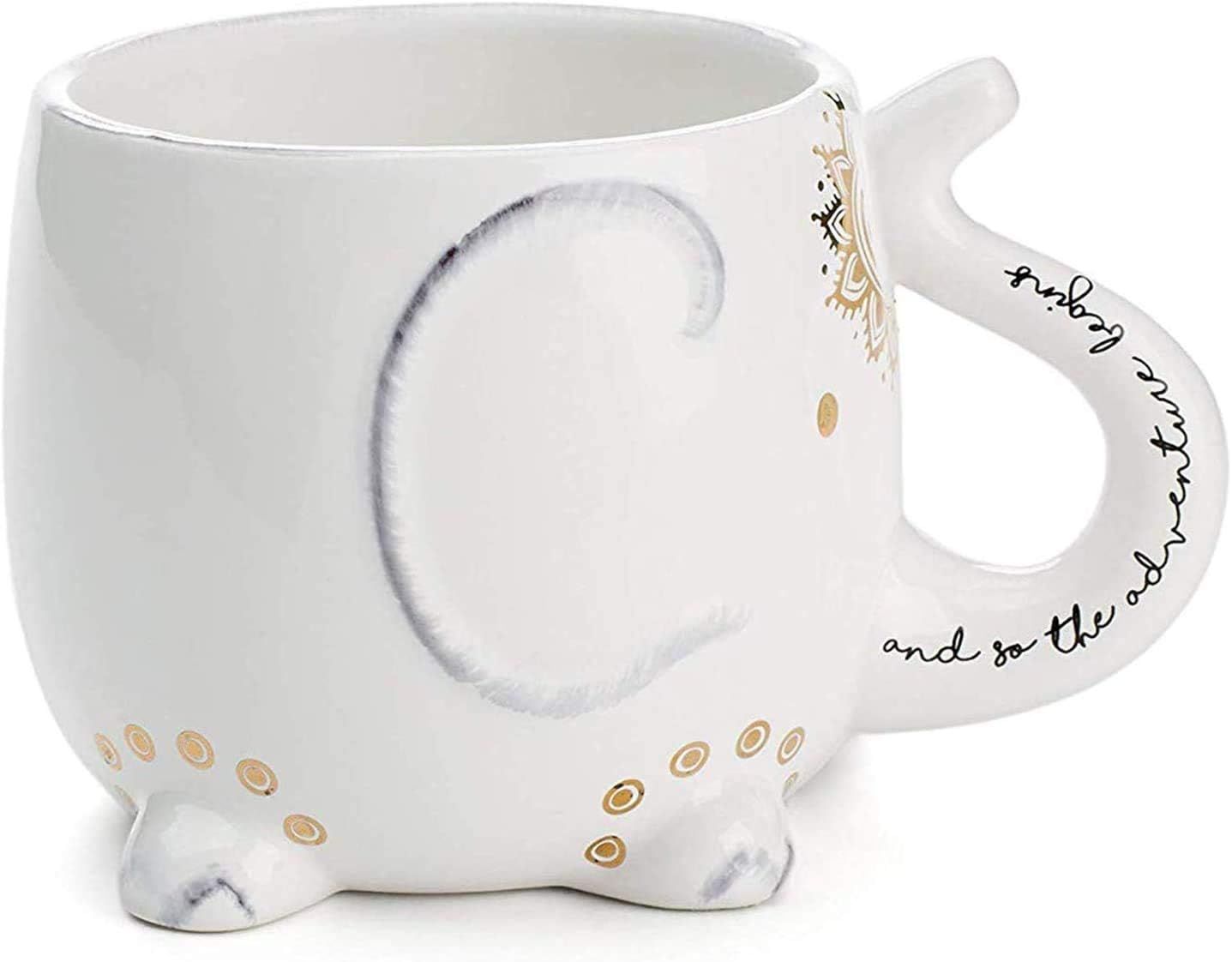White Ceramic Coffee or Tea Mugs: Elephant Coffee Mug with Hand Printed Designs and Printed Sayin... | Amazon (US)