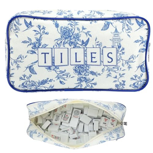 Sunnymove Empty Mahjong Bag Thickened American Mahjong Tiles Bag with Zipper Storage Pouch for Board Game Pieces Game Party Travel Gatherings Accessories, 10.4''x5.6'', Case Only (Floral,Blue) | Amazon (US)