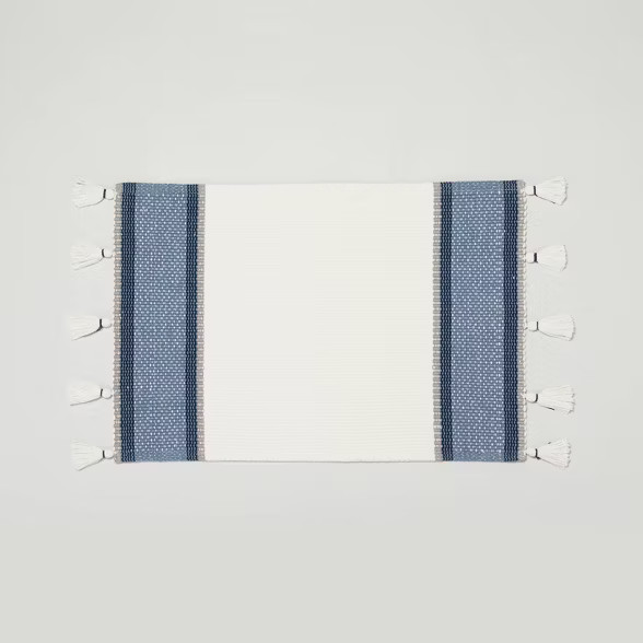 20" x 32" Color Block Stripe Tassels Bath Rug Faded Blue/White - Hearth & Hand™ with Magnolia | Target