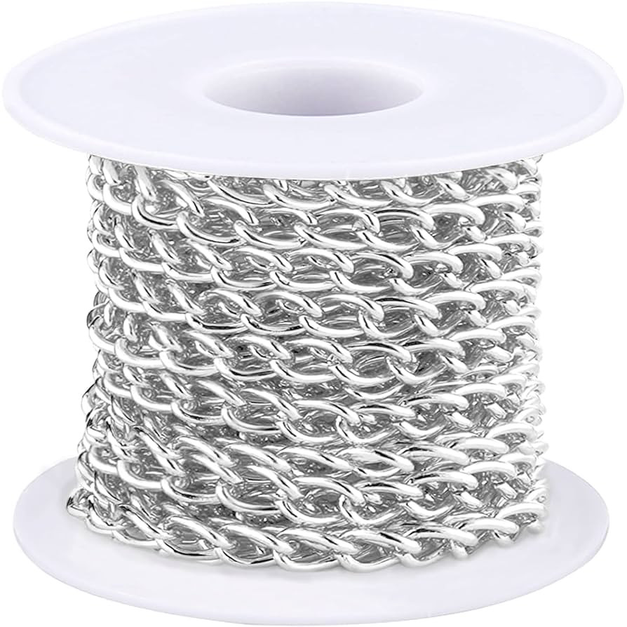 Jishi 16ft Aluminium Curb Chain Roll, Thick Twisted Chain Links, Silver Plated Metal Craft Chain ... | Amazon (US)