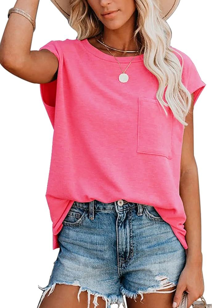 ANCAPELION Women’s Casual Summer Shirt Short Sleeve Round Neck T-Shirt Basic Tee Tunic Top Fit ... | Amazon (US)