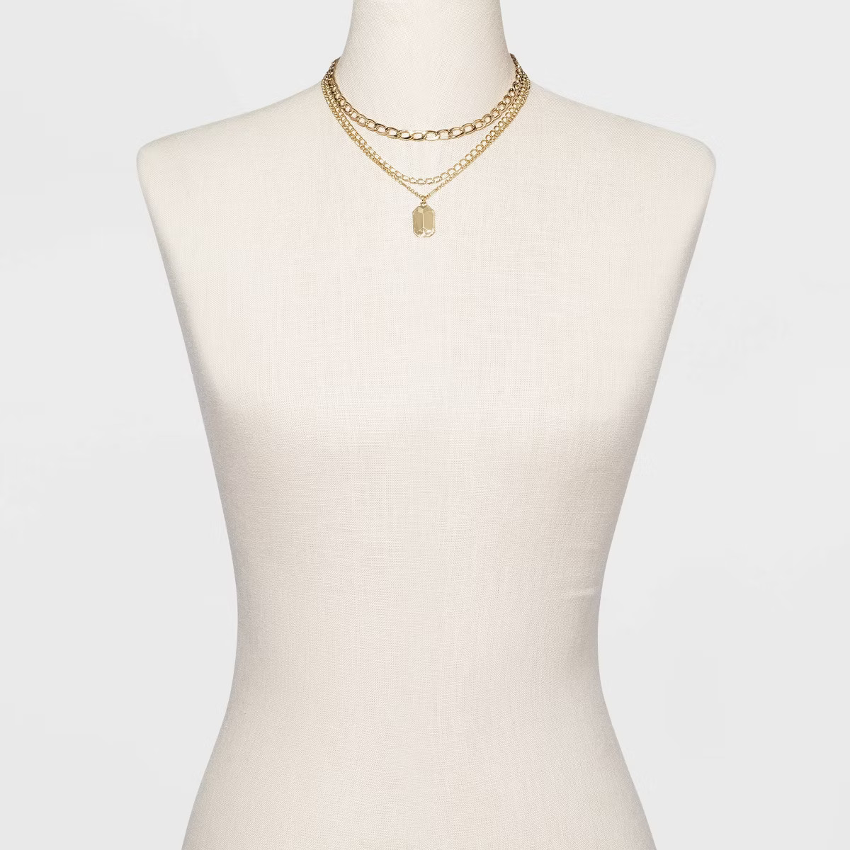 3 Row Chunky Chain Necklace - A New Day™ Gold: Statement Jewelry, Lobster Claw Clasp, Iron Mate... | Target