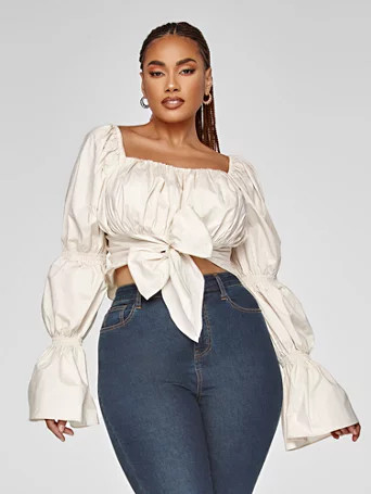Layne Tie Front Bubble Sleeve Top - Fashion To Figure | Fashion To Figure