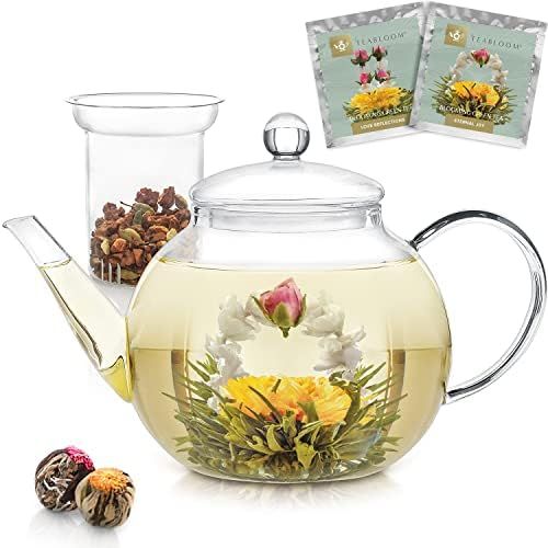 Teabloom Stovetop & Microwave Safe Glass Teapot (40 OZ) with Removable Loose Tea Glass Infuser ... | Amazon (US)