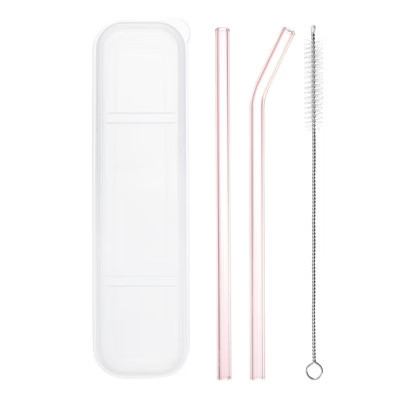 Unique Bargains Reusable Smooth Glass Straws with Cleaning Brush and Box 2 Pcs Pink | Target