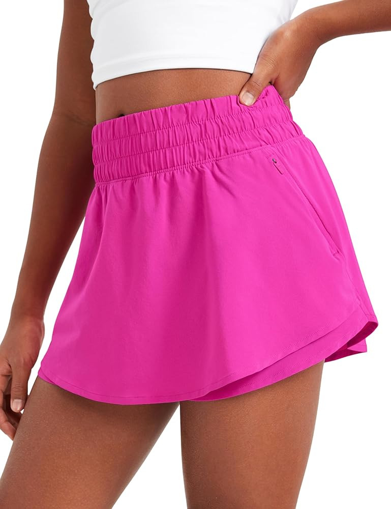 CRZ YOGA Girls Athletic Shorts with Zip Pocket - High Waist Flowy Ruffle Skirt for Workout Runnin... | Amazon (US)