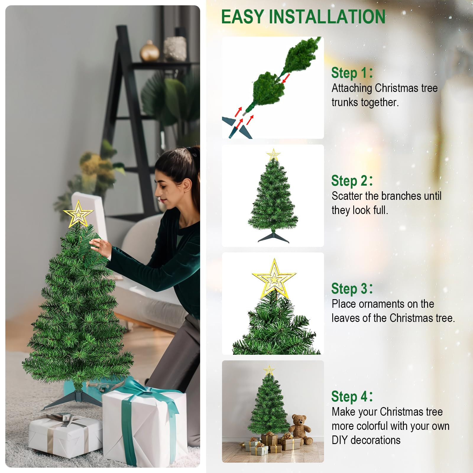 3FT Premium Hinged Artificial Holiday Small Mini Christmas Tree for Tabletop,Home, Office, Indoor... | Amazon (US)