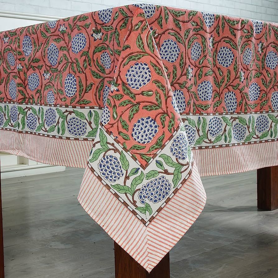 Ridhi -Cotton Tablecloth, Handblock Print Floral Table Cloth for Kitchen Dining Linen I Thanksgiv... | Amazon (US)