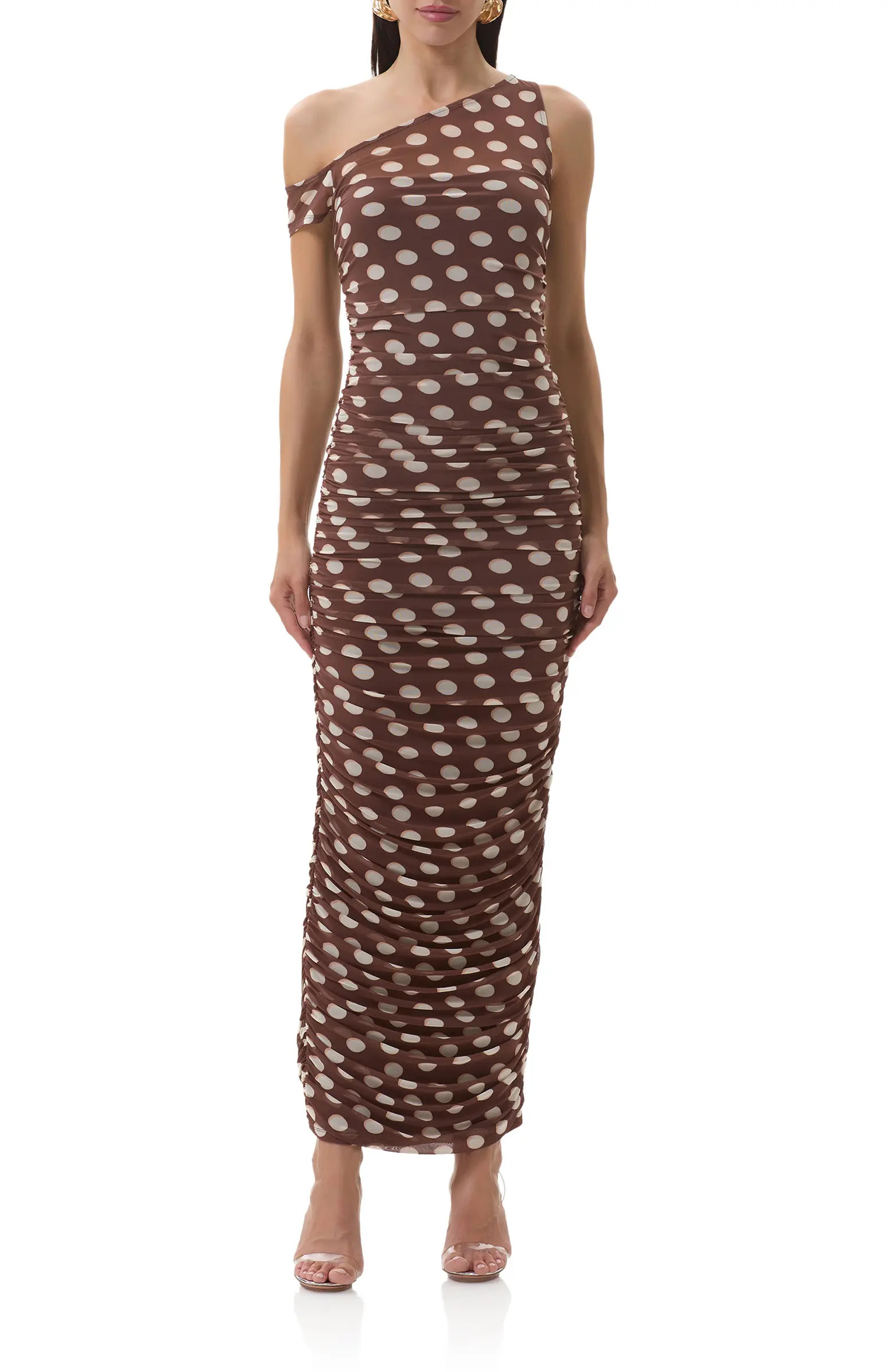 Biona Printed One-Shoulder Ruched Mesh Maxi Dress | Nordstrom