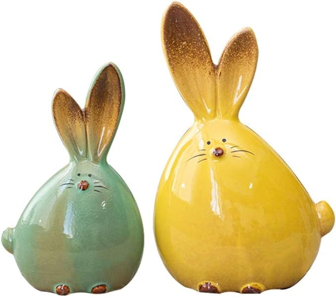 balacoo 2pcs Ceramic Rabbit Figurine Easter Bunny Figure Sculpture Ornaments Desktop Animals Cera... | Amazon (US)