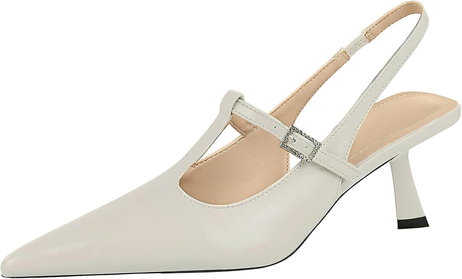 baobeijiadao Womens Pointed Toe Heels Slingback Slip On Pumps Close Toes T Strap Heeled Sandals K... | Amazon (US)