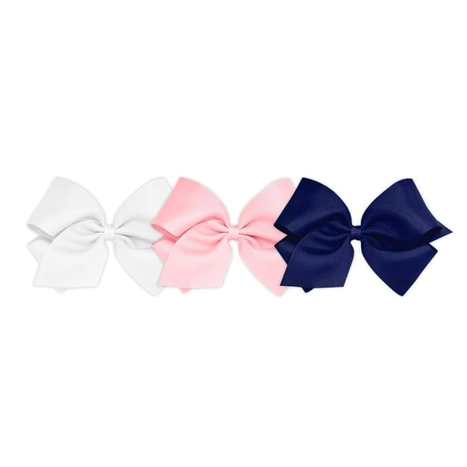 Wee Ones Girls' King Bow 3 Pack Set Solid Grosgrain Variety Pack on a WeeStay No-Slip Hair Clip -... | Amazon (US)