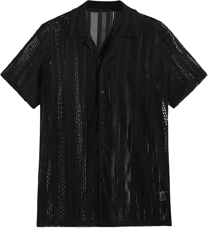 Floerns Men's Casual Button Down Pointelle Knit Short Sleeve Shirt Blouse Top | Amazon (CA)