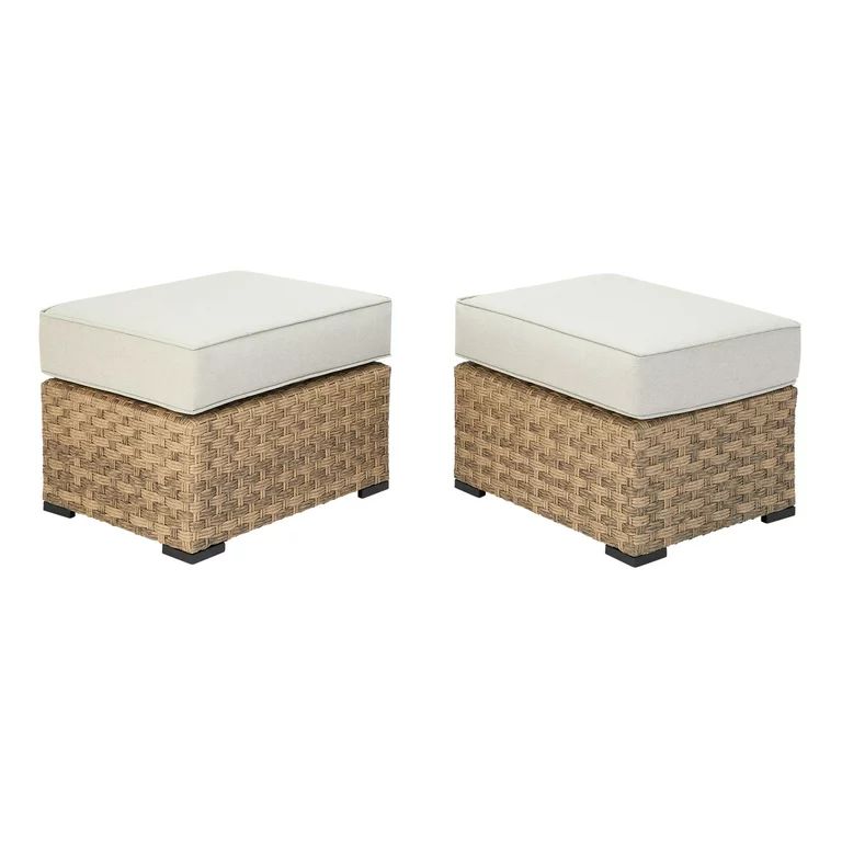 Better Homes & Gardens River Oaks All-Weather Wicker Outdoor Ottomans – 2 Pack, Beige | Walmart (US)