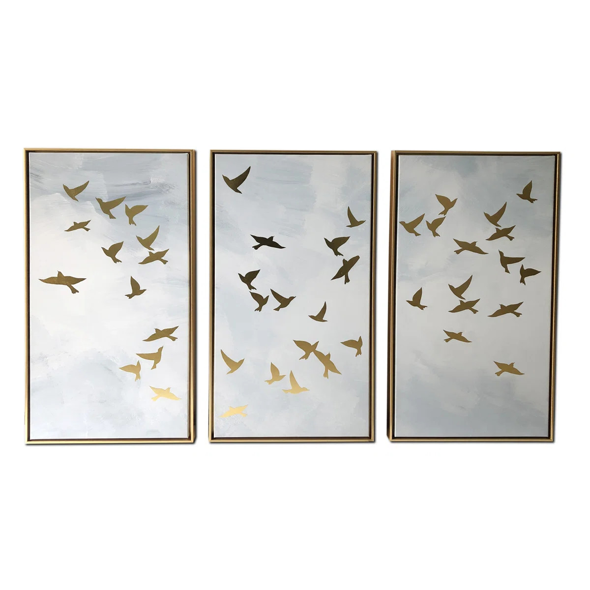 "Golden Birds" 3 Piece Set Print on Gold Floating Framed Canvas Wall Art | Wayfair North America