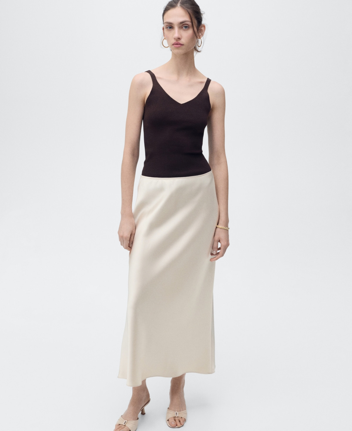 Mango Women's Midi Satin Skirt - Beige | Macy's