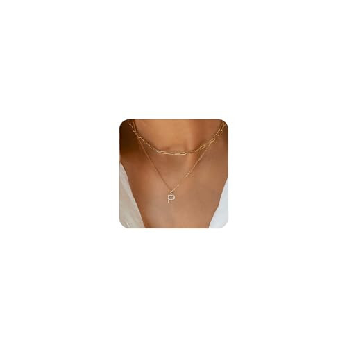 Yoosteel Gold Initial Necklaces for Women Jewelry, Dainty CZ Letter Pendant Initial Necklace 14K Gold Plated Paperclip Chain Necklace Personalized Gold Initial Necklaces for Women Gold Jewelry | Amazon (US)