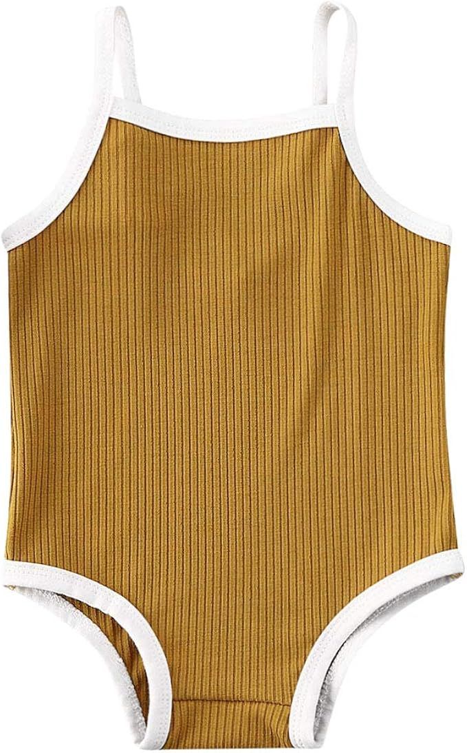 Liyamiee Newborn Baby Girls One-Piece Swimsuit Solid Color Sleeveless Quick Dry Swimwear Bathing ... | Amazon (US)