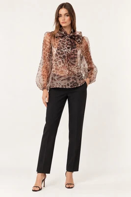 Alessandra Animal Print Tie-Neck Blouse | Benaar La