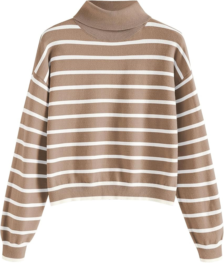 ZAFUL Suéter de otoño 2024 para mujer, cuello alto, manga larga, a rayas, casual, suéter | Amazon (US)