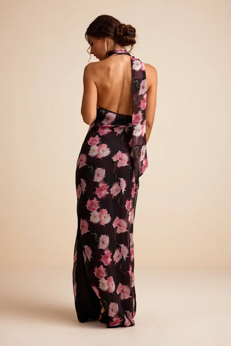 Leighna Plum and Pink Floral One-Shoulder Scarf Maxi Dress | Lulus