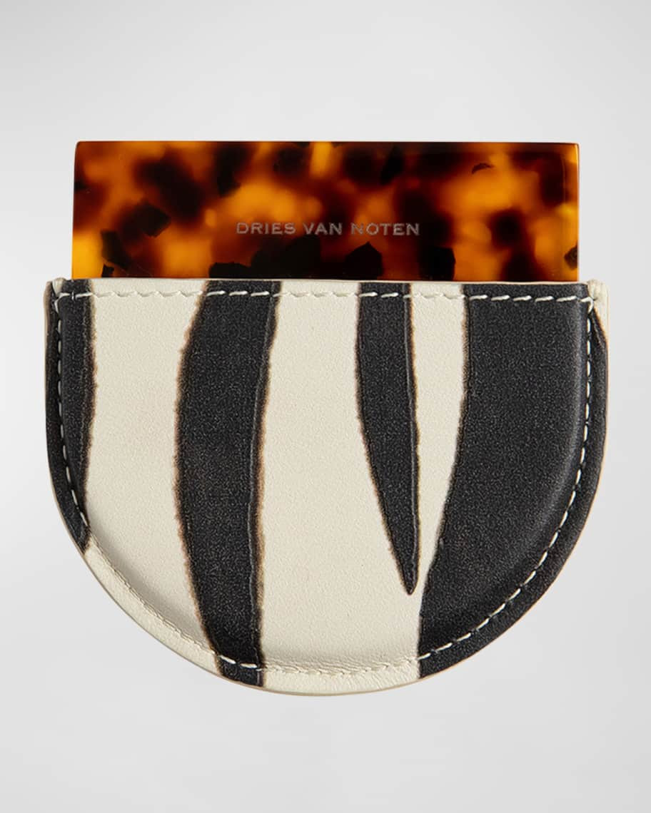 Dries Van Noten Zebra Print and Tortoiseshell Handheld Mirror | Neiman Marcus