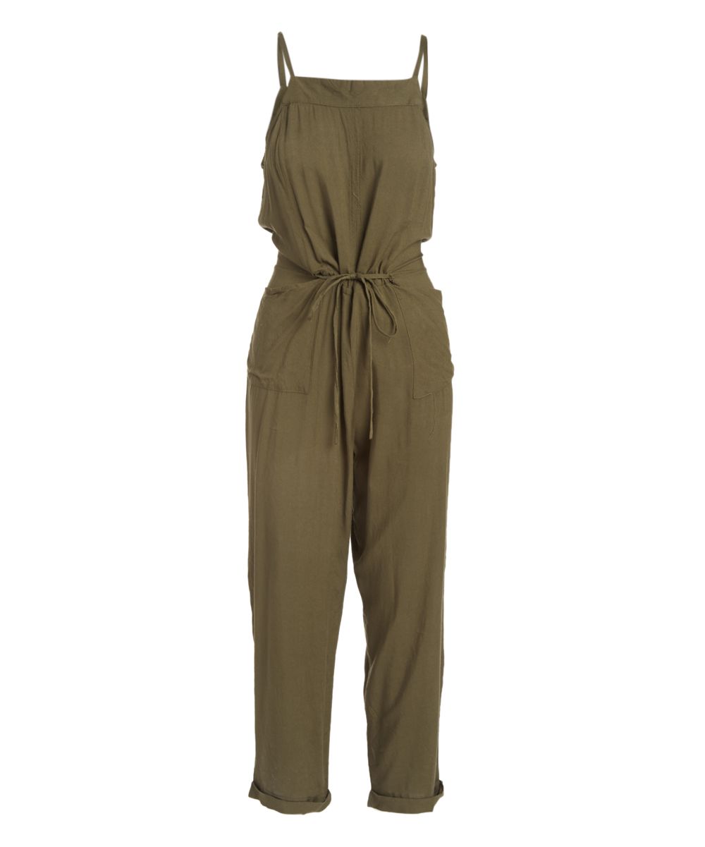 Fashion Web Women's Jumpsuits GREEN - Olive Tie-Waist Jumpsuit | Zulily