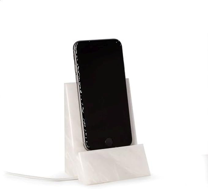 White Marble Desktop Phone/Tablet Cradle with a Pass-Thru Hole for Charging Cable. | Amazon (US)
