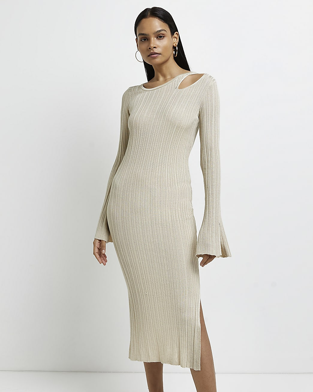Beige knitted bodycon dress | River Island (UK & IE)