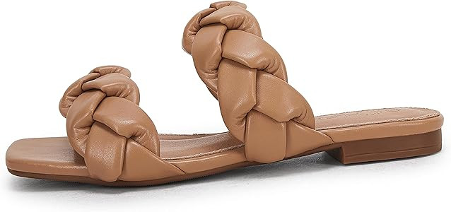 Womens Square Open Toe Braided Sandals Slip-On Casual Summer Comfortable Sandals with Low Heel St... | Amazon (US)