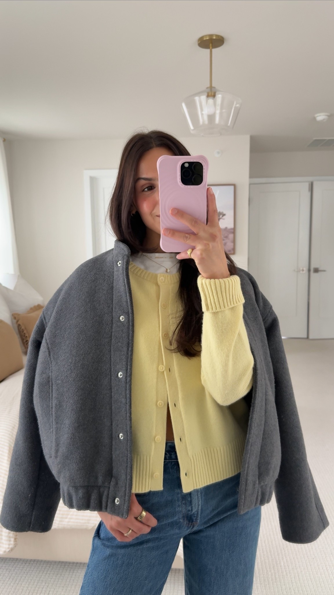wearing size XS in tee & sweater. These are my fav low rise denim. 